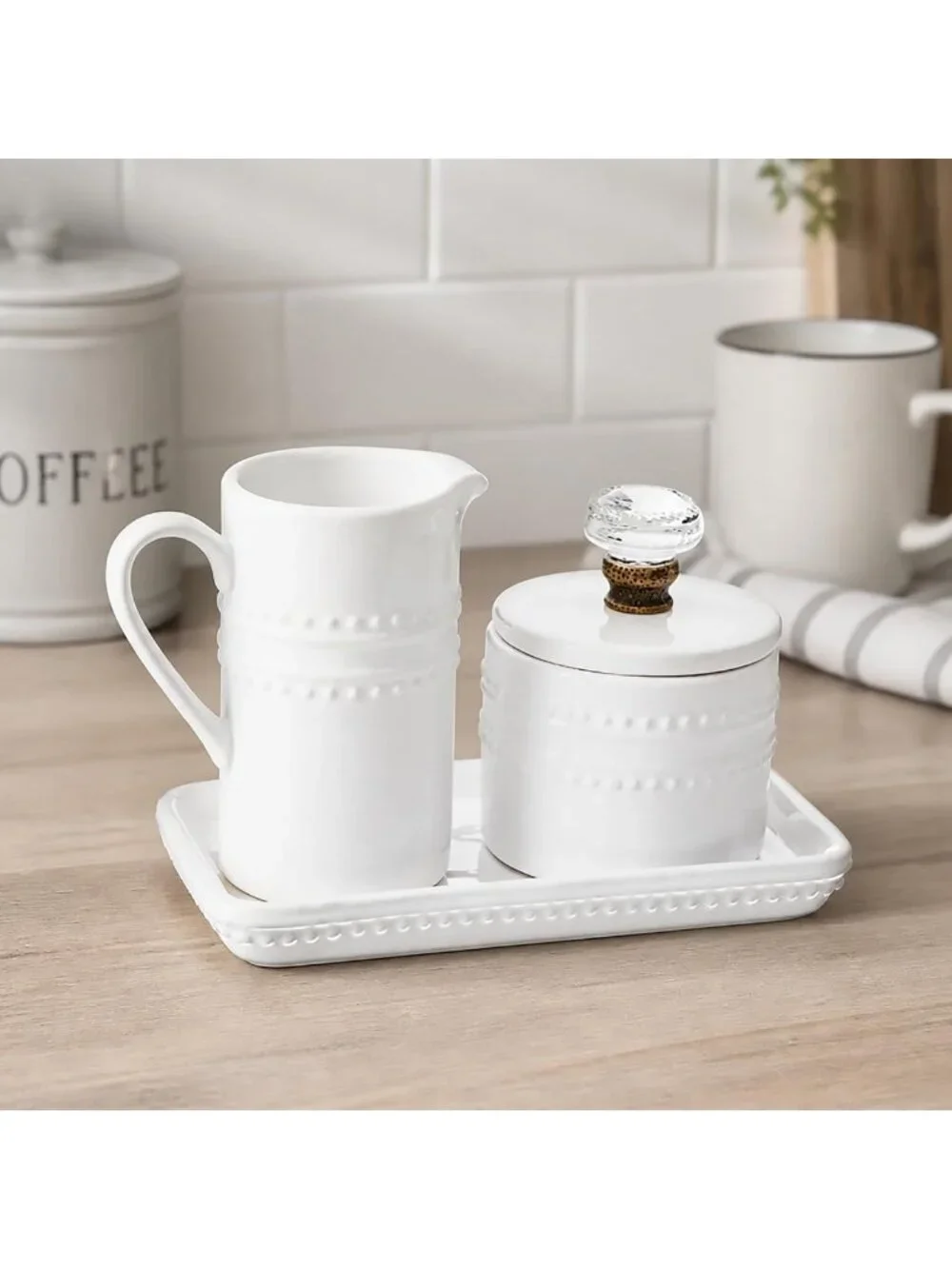 Farmhouse Vintage Cream and Sugar Set - Rustic Doorknob Design, One Size, White